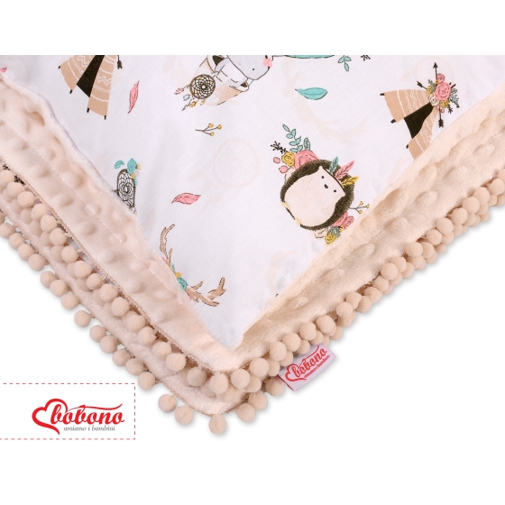 Set: Double-sided blanket minky + pillow- foxes beige