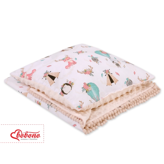 Set: Double-sided blanket minky + pillow- foxes beige