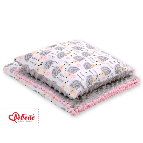 Set: Double-sided blanket minky + pillow- hedgehogs Gray