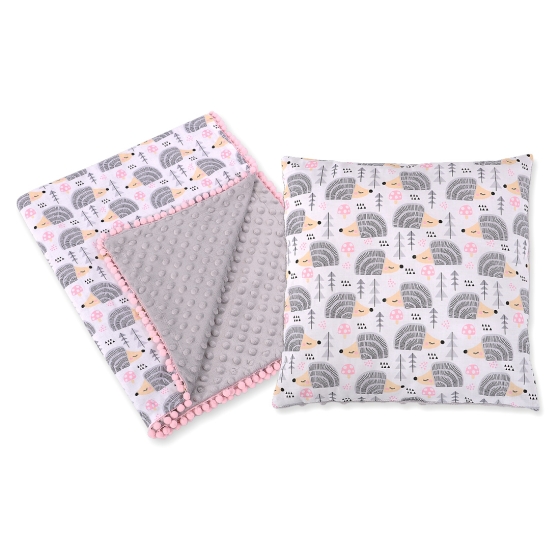 Set: Double-sided blanket minky + pillow- hedgehogs Gray