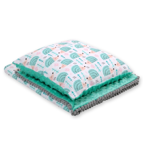 Set: Double-sided blanket minky + pillow- hedgehogs mint