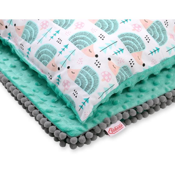 Set: Double-sided blanket minky + pillow- hedgehogs mint
