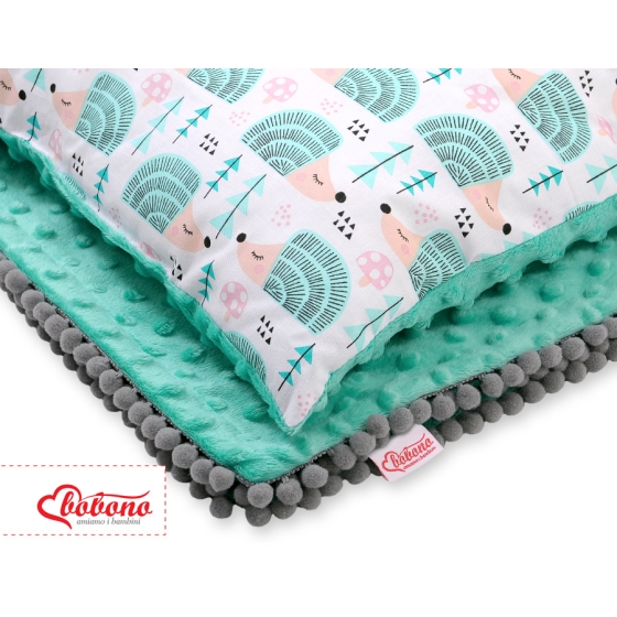 Set: Double-sided blanket minky + pillow- hedgehogs mint