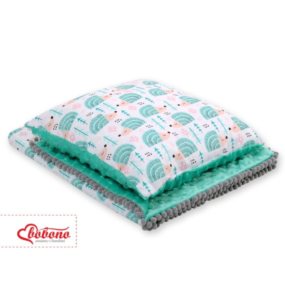 Set: Double-sided blanket minky + pillow- hedgehogs mint