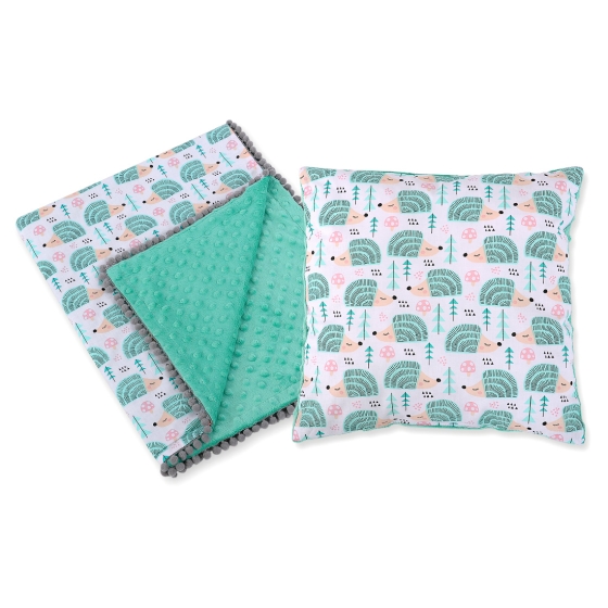 Set: Double-sided blanket minky + pillow- hedgehogs mint