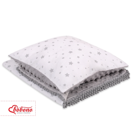 Set: Double-sided blanket minky + pillow- mini gray stars