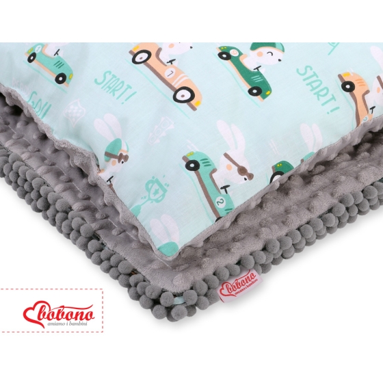 Set: Double-sided blanket minky + pillow- mint rabbits