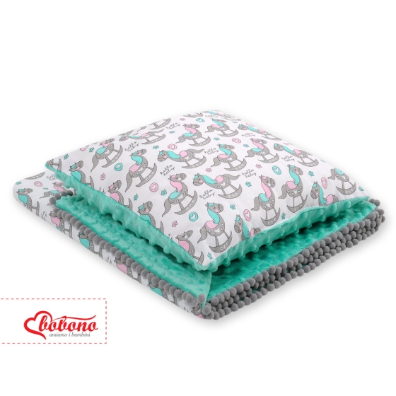 Set: Double-sided blanket minky + pillow- rocking horses