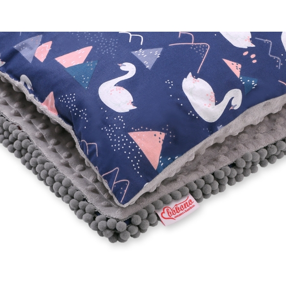 Set: Double-sided blanket minky + pillow- Swans navy blue