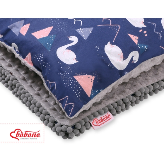 Set: Double-sided blanket minky + pillow- Swans navy blue