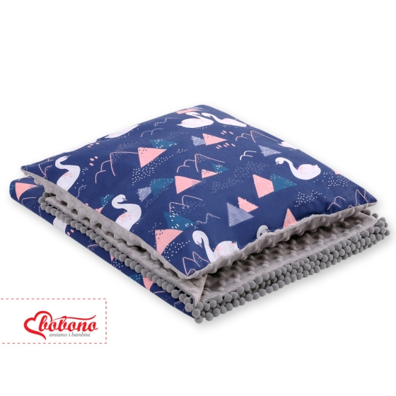 Set: Double-sided blanket minky + pillow- Swans navy blue