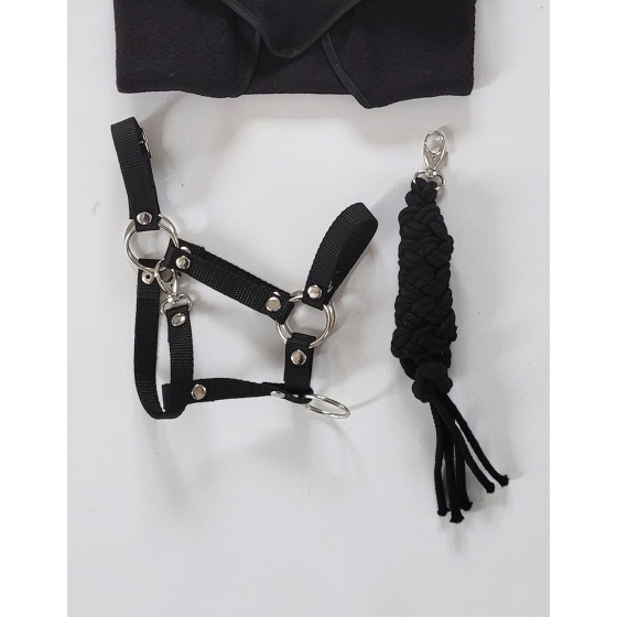 Set for Hobby Horse: the halter A3 + Tether made of cord - black