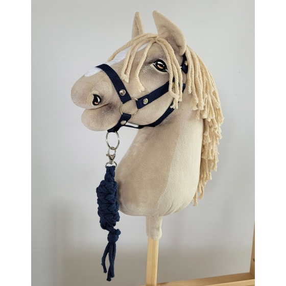 Set for Hobby Horse: the halter A3 + Tether made of cord - navy blue