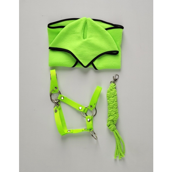 Set for Hobby Horse: the halter A3 + Tether made of cord - neon-green