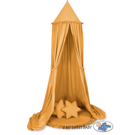 Set: Hanging canopy + Floor play mat + pillows - honey yellow