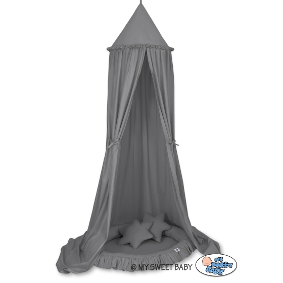 Set: Hanging canopy + Nest with flounce + pillows - anthracite