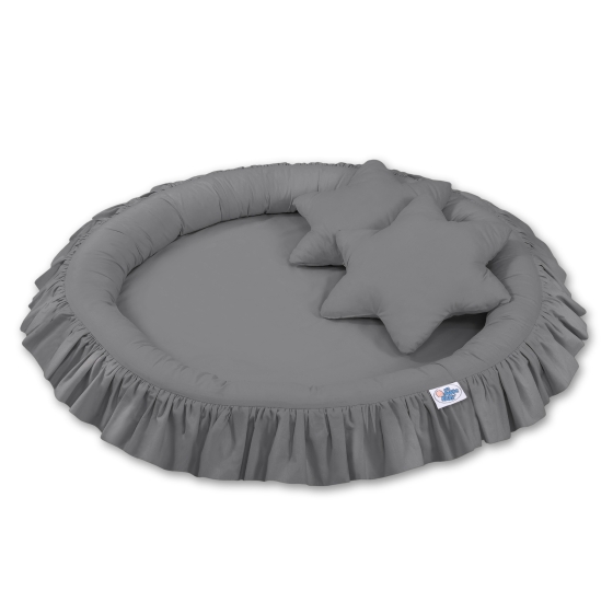 Set: Hanging canopy + Nest with flounce + pillows - anthracite