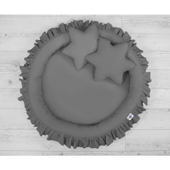 Set: Hanging canopy + Nest with flounce + pillows - anthracite