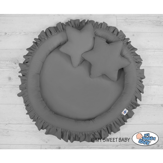 Set: Hanging canopy + Nest with flounce + pillows - anthracite