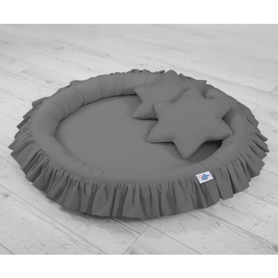 Set: Hanging canopy + Nest with flounce + pillows - anthracite