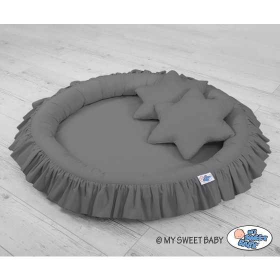 Set: Hanging canopy + Nest with flounce + pillows - anthracite
