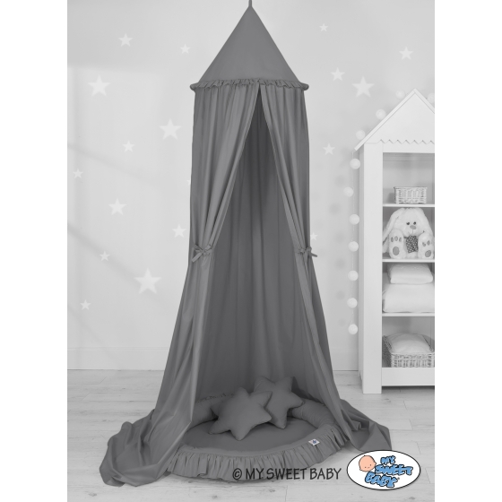Set: Hanging canopy + Nest with flounce + pillows - anthracite