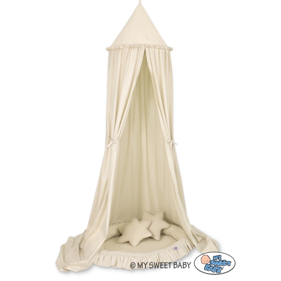 Set: Hanging canopy + Nest with flounce + pillows - beige