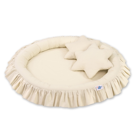 Set: Hanging canopy + Nest with flounce + pillows - beige