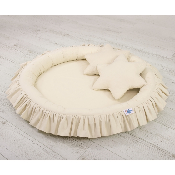 Set: Hanging canopy + Nest with flounce + pillows - beige