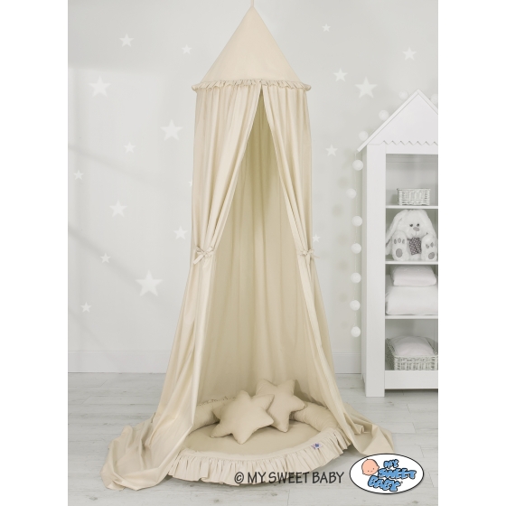 Set: Hanging canopy + Nest with flounce + pillows - beige
