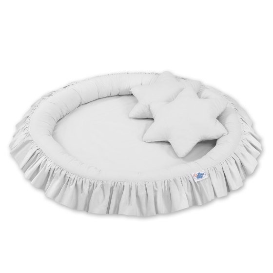 Set: Hanging canopy + Nest with flounce + pillows - gray
