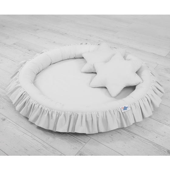 Set: Hanging canopy + Nest with flounce + pillows - gray