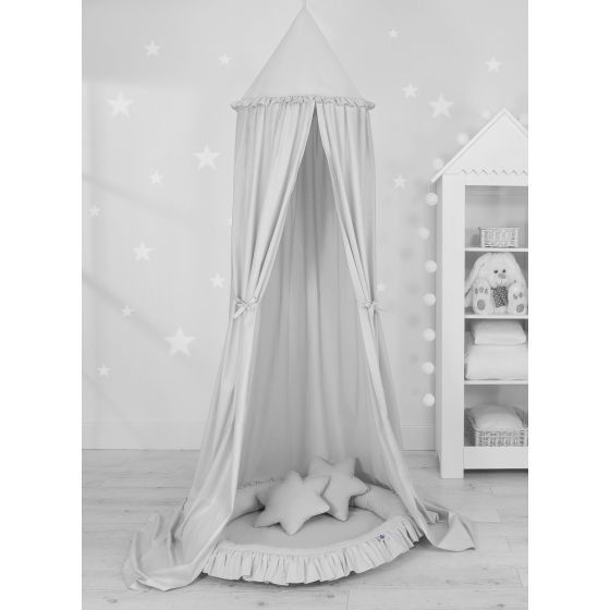 Set: Hanging canopy + Nest with flounce + pillows - gray