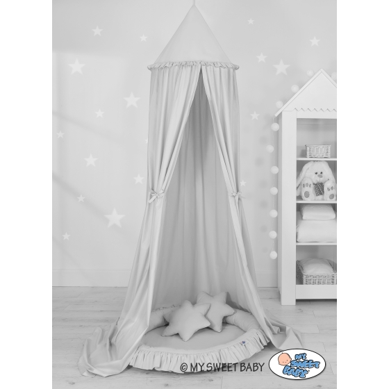 Set: Hanging canopy + Nest with flounce + pillows - gray
