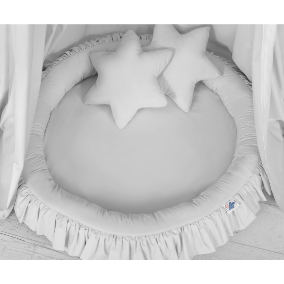 Set: Hanging canopy + Nest with flounce + pillows - gray