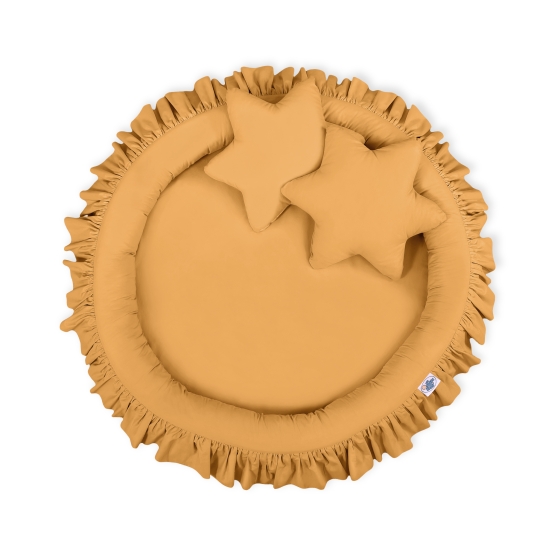 Set: Hanging canopy + Nest with flounce + pillows - honey yellow