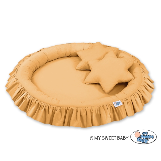 Set: Hanging canopy + Nest with flounce + pillows - honey yellow