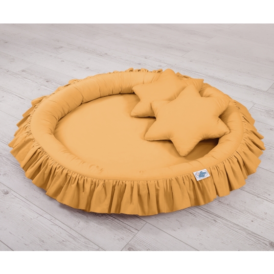Set: Hanging canopy + Nest with flounce + pillows - honey yellow