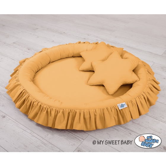 Set: Hanging canopy + Nest with flounce + pillows - honey yellow