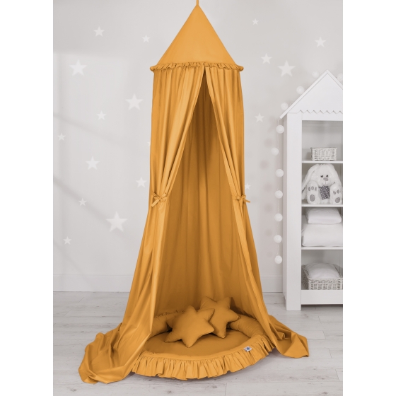 Set: Hanging canopy + Nest with flounce + pillows - honey yellow