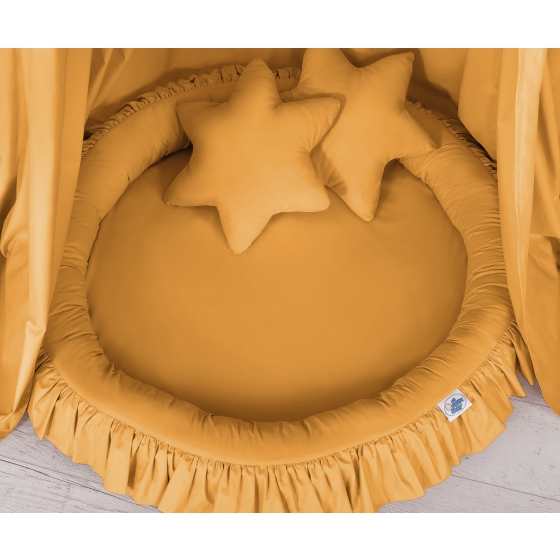 Set: Hanging canopy + Nest with flounce + pillows - honey yellow