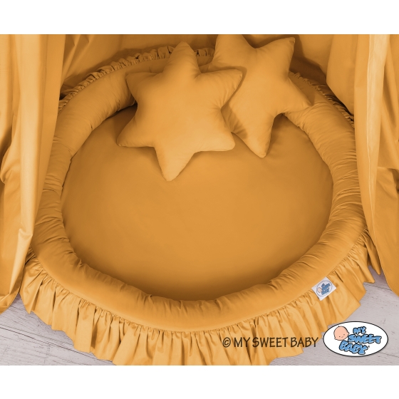 Set: Hanging canopy + Nest with flounce + pillows - honey yellow