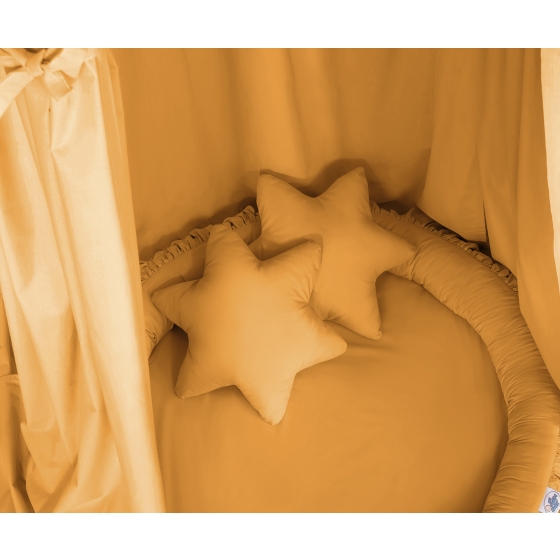 Set: Hanging canopy + Nest with flounce + pillows - honey yellow
