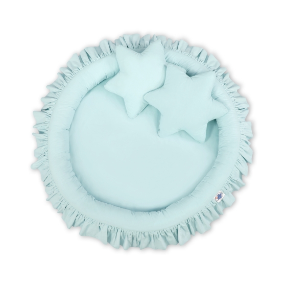 Set: Hanging canopy + Nest with flounce + pillows - mint