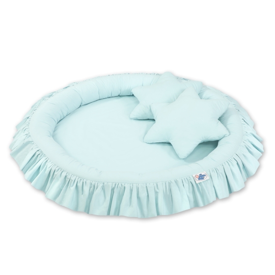 Set: Hanging canopy + Nest with flounce + pillows - mint