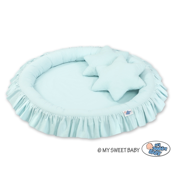 Set: Hanging canopy + Nest with flounce + pillows - mint