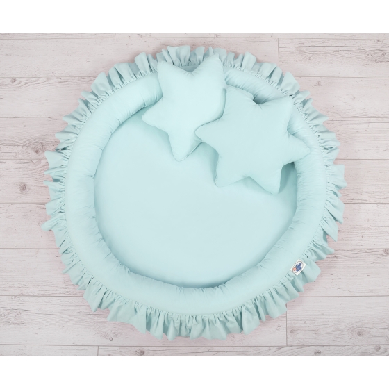 Set: Hanging canopy + Nest with flounce + pillows - mint