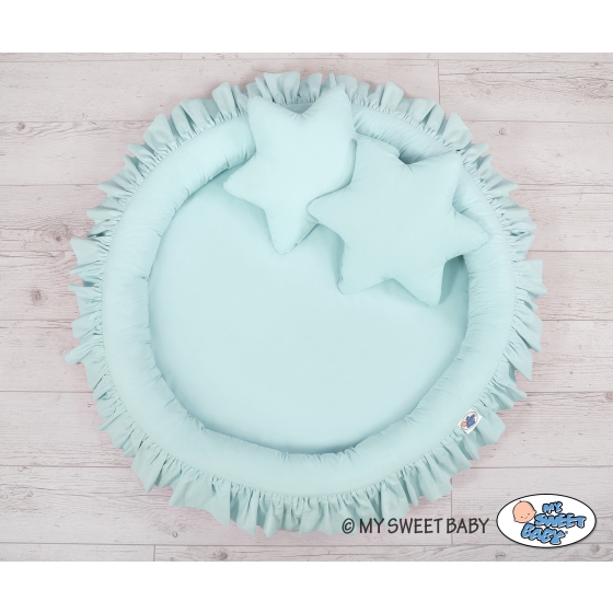 Set: Hanging canopy + Nest with flounce + pillows - mint