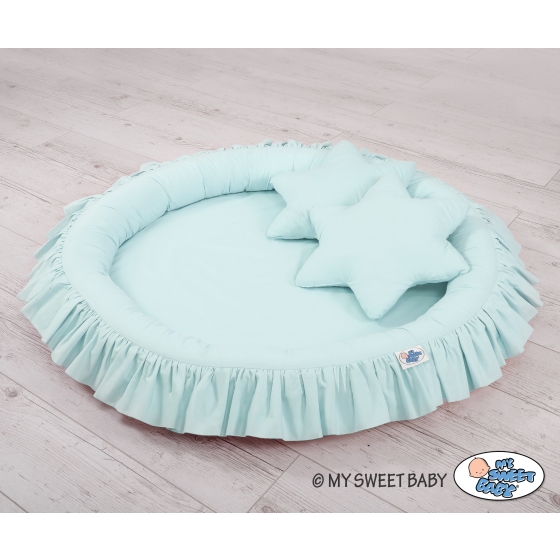 Set: Hanging canopy + Nest with flounce + pillows - mint