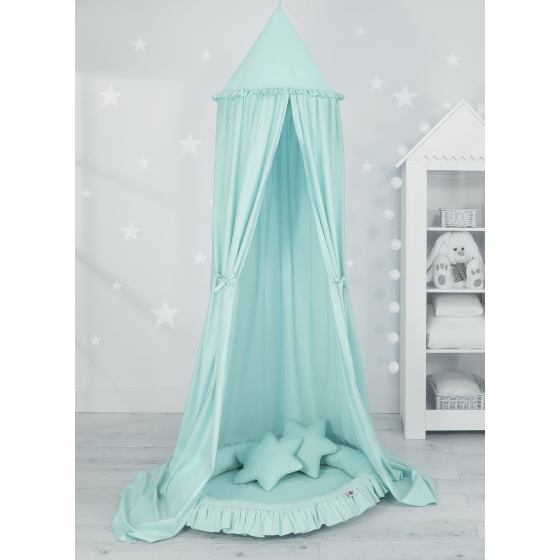 Set: Hanging canopy + Nest with flounce + pillows - mint